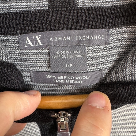 Armani Exchange Men's 100% Merino Wool Striped Hooded Full Zip Up Sweater Gray S - Picture 2 of 15